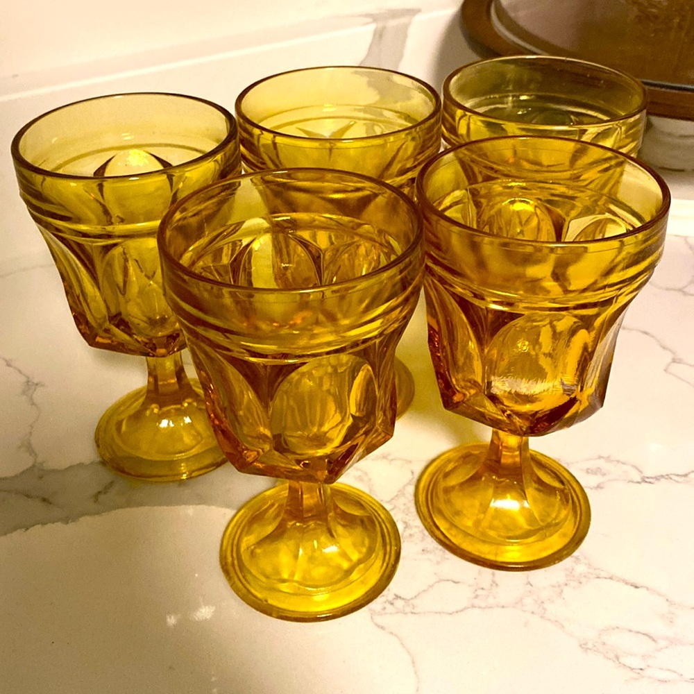 Beautiful set of five Amber glass drinkware